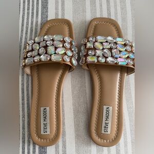 Steve Madden Tan Crystal Embellished Sandals